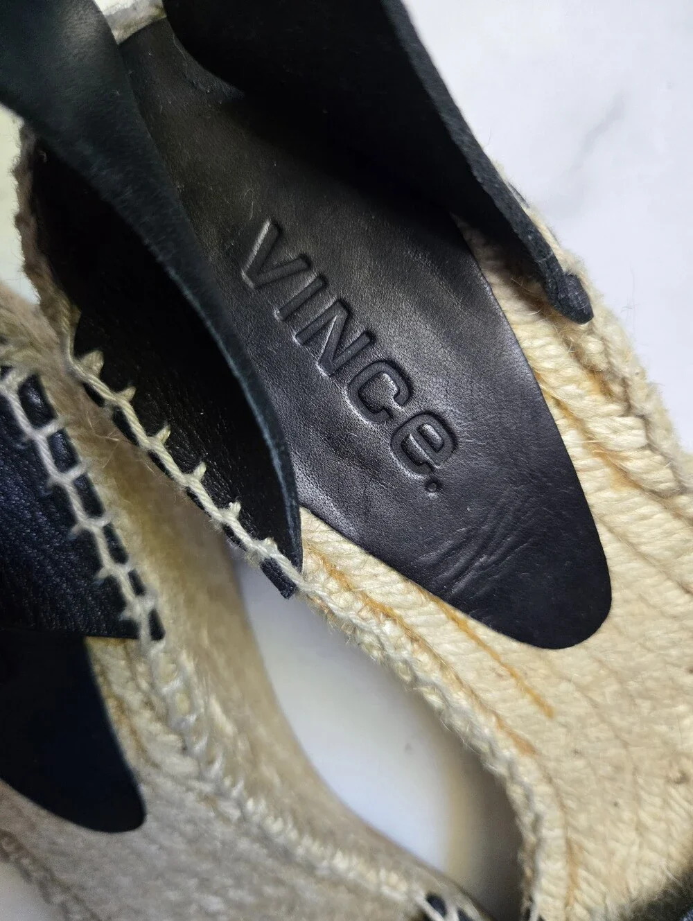 Vince Sophie Black Leather Wedge Espadrilles Simona Sandal Size 37